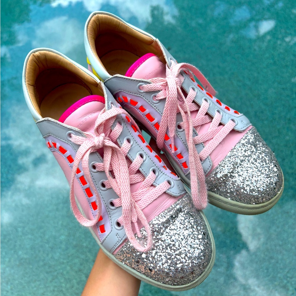 Sophia Webster Riko Glitter Cap-Toe Sneakers, Pink EU 38 MSRP: $375.00
